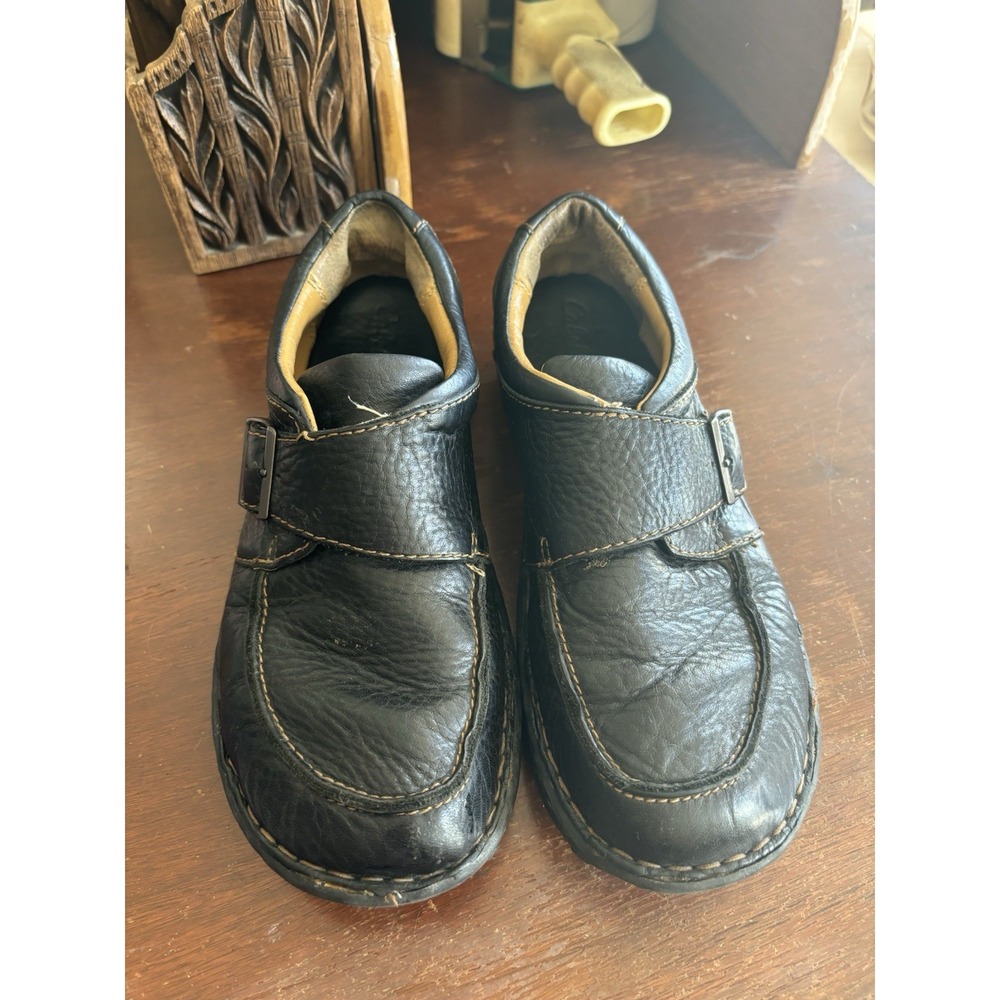 Cabelas Womens Black Leather Slip On Comfort Loafer Shoe with Buckle Size 8.5